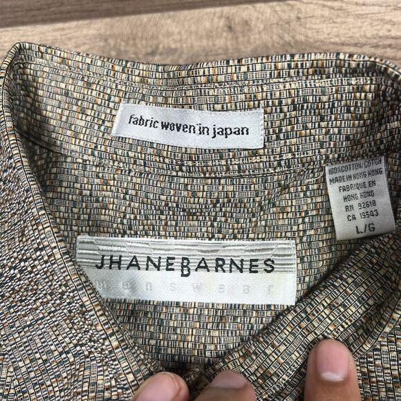 Jhane Barnes Shirt Mens Large Brown Abstract Vintage Casual Preppy Japan Fabric - Picture 10 of 10